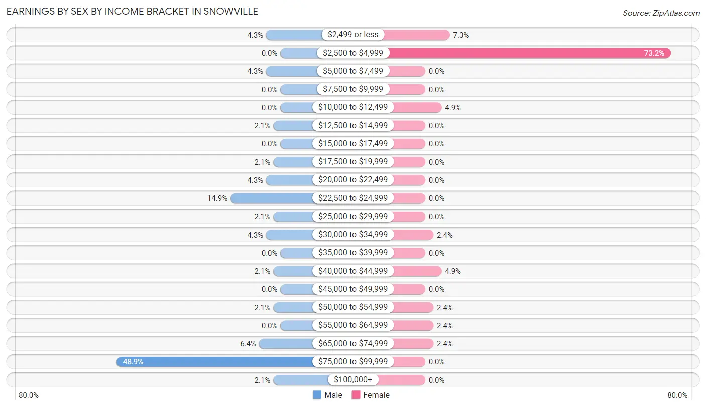 Earnings by Sex by Income Bracket in Snowville