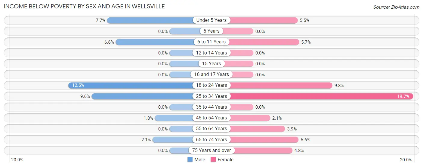 Income Below Poverty by Sex and Age in Wellsville