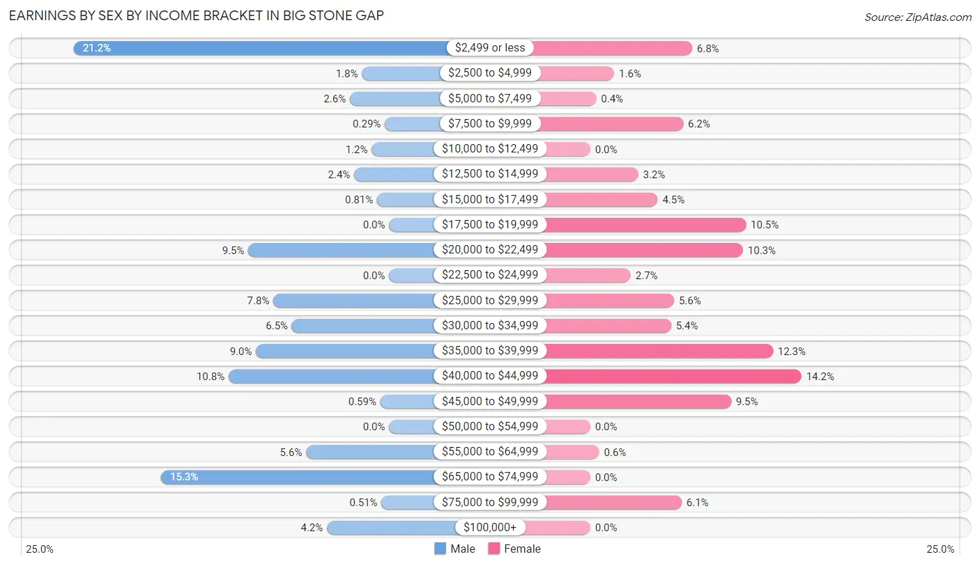Earnings by Sex by Income Bracket in Big Stone Gap