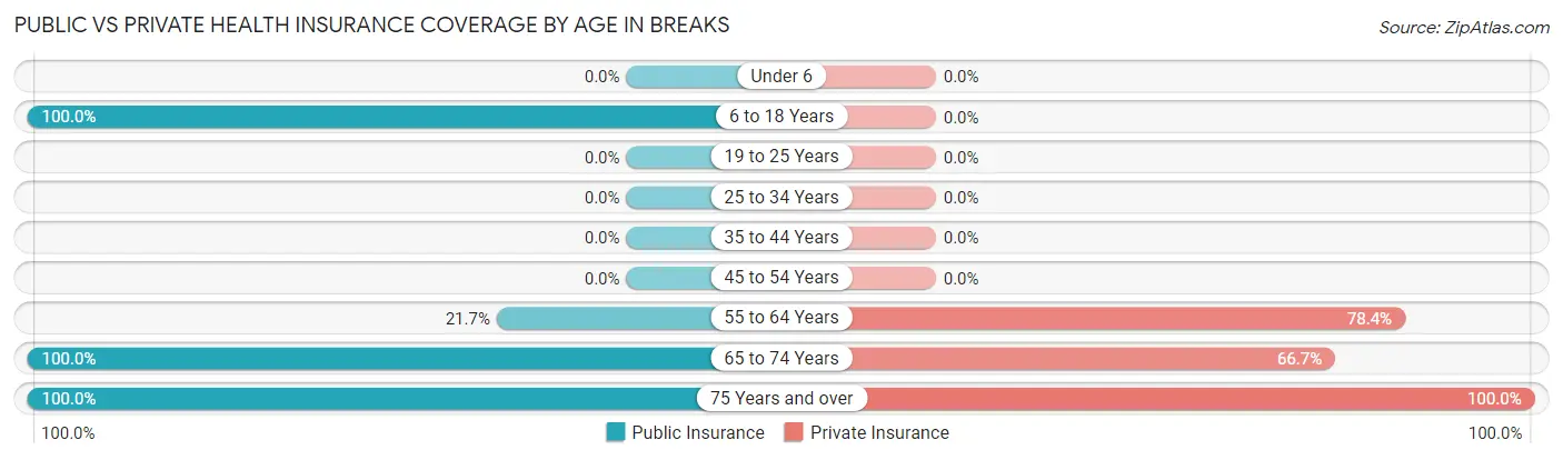 Public vs Private Health Insurance Coverage by Age in Breaks