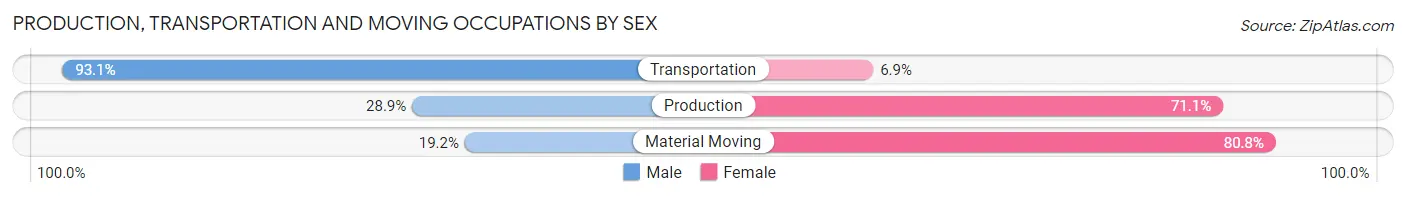 Production, Transportation and Moving Occupations by Sex in Bridgewater