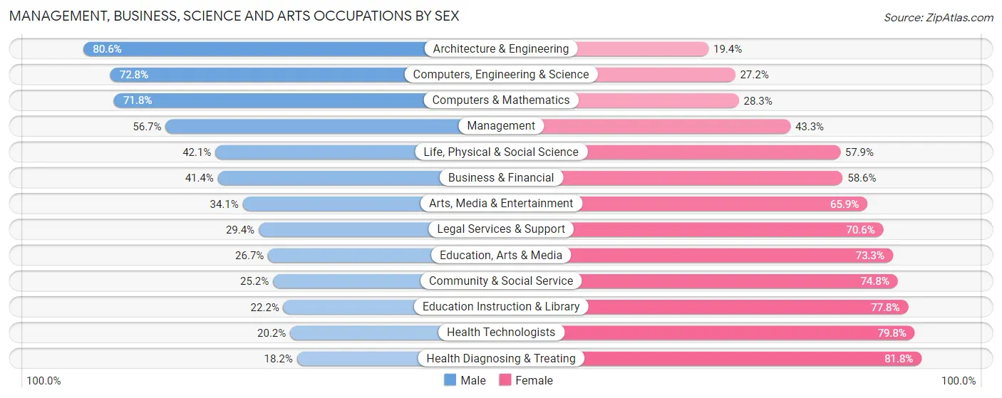 Management, Business, Science and Arts Occupations by Sex in Chesapeake