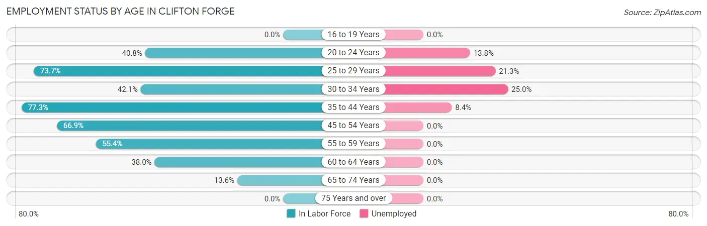 Employment Status by Age in Clifton Forge