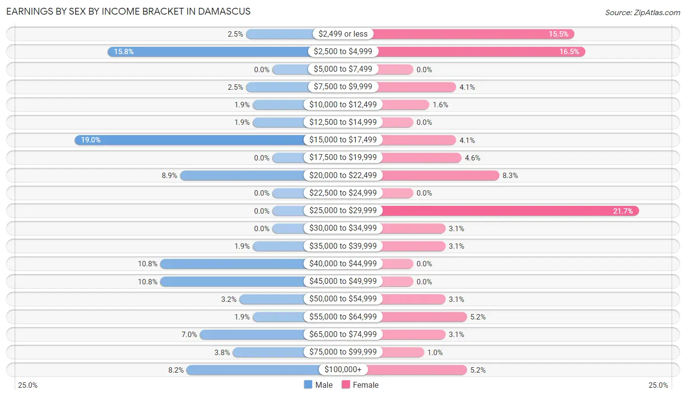 Earnings by Sex by Income Bracket in Damascus