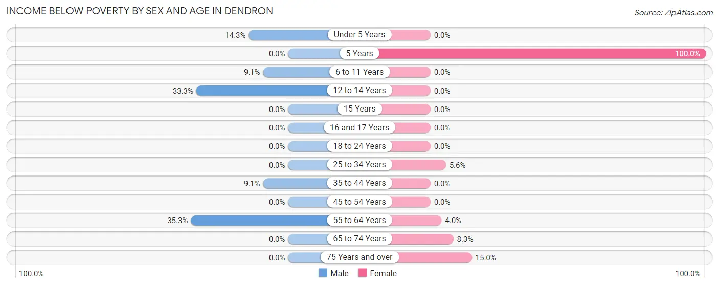 Income Below Poverty by Sex and Age in Dendron