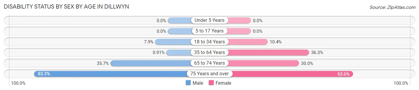 Disability Status by Sex by Age in Dillwyn