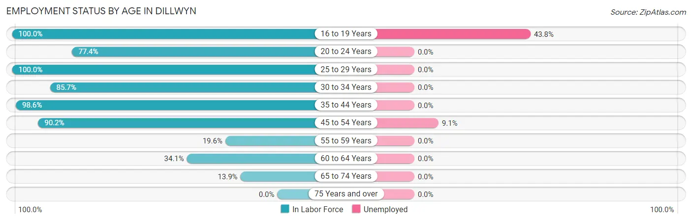 Employment Status by Age in Dillwyn