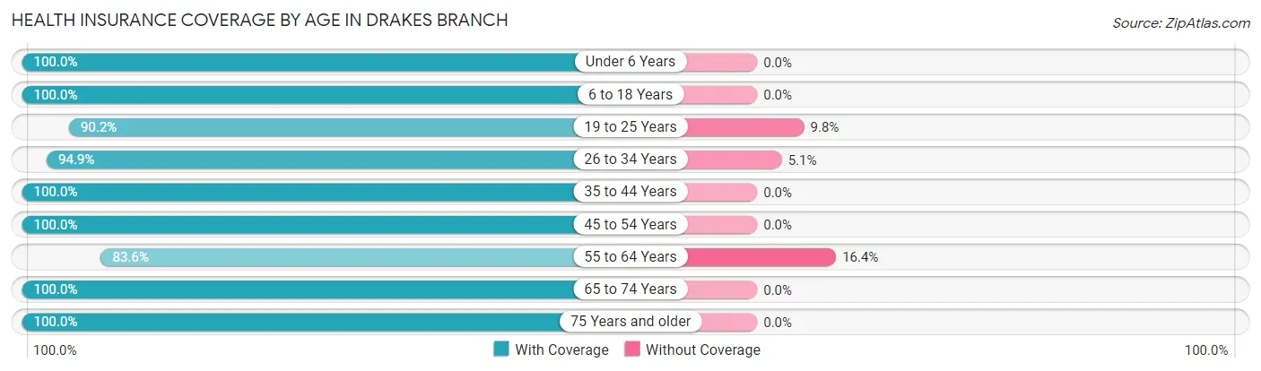 Health Insurance Coverage by Age in Drakes Branch