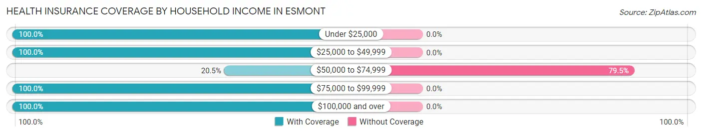 Health Insurance Coverage by Household Income in Esmont