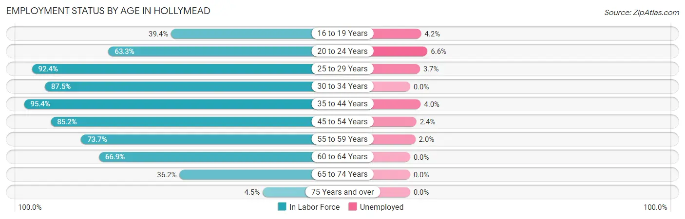Employment Status by Age in Hollymead