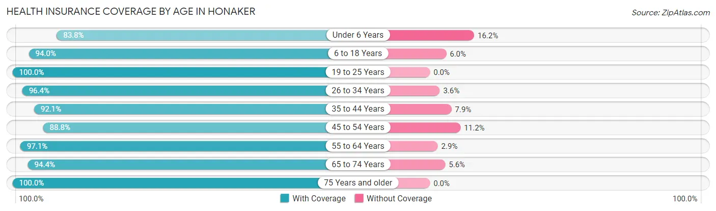 Health Insurance Coverage by Age in Honaker
