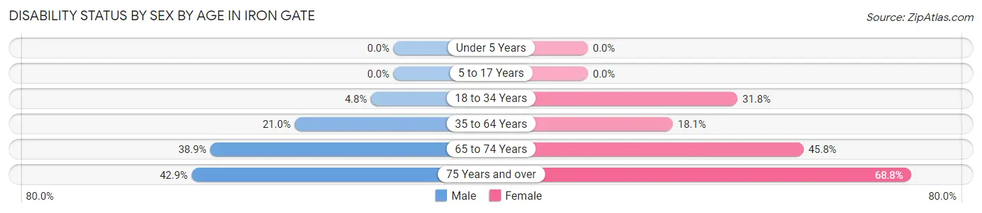 Disability Status by Sex by Age in Iron Gate