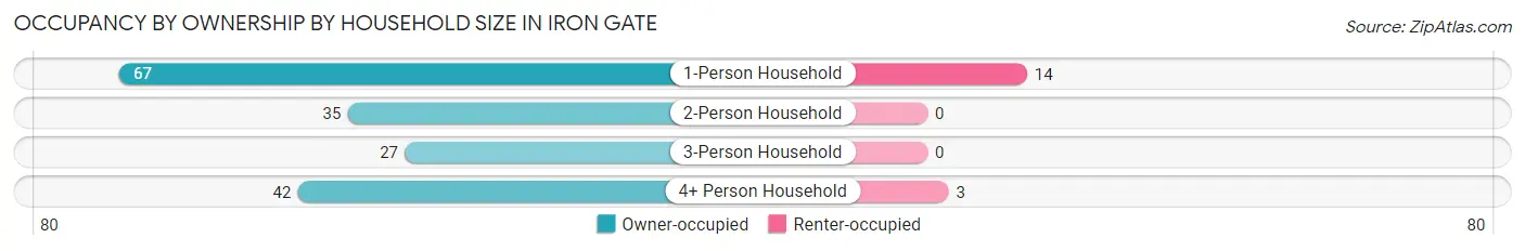Occupancy by Ownership by Household Size in Iron Gate