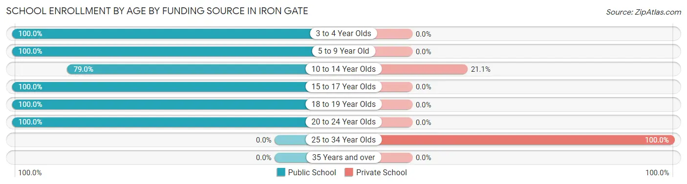 School Enrollment by Age by Funding Source in Iron Gate