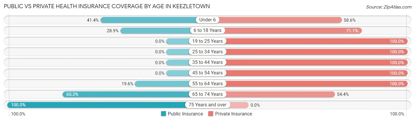 Public vs Private Health Insurance Coverage by Age in Keezletown
