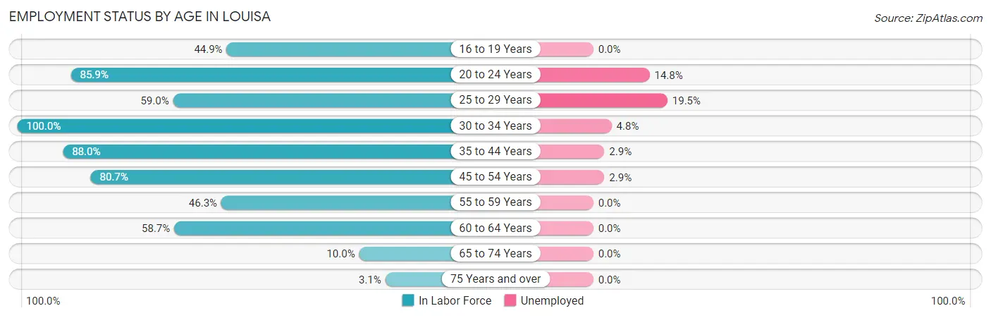 Employment Status by Age in Louisa