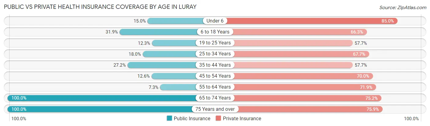 Public vs Private Health Insurance Coverage by Age in Luray