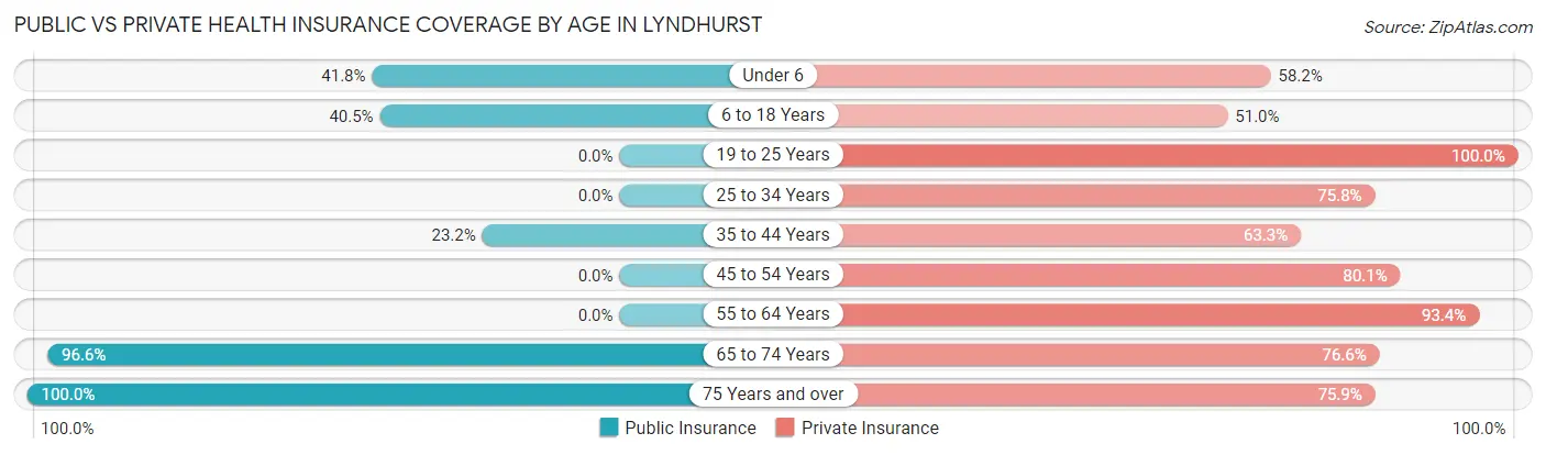 Public vs Private Health Insurance Coverage by Age in Lyndhurst