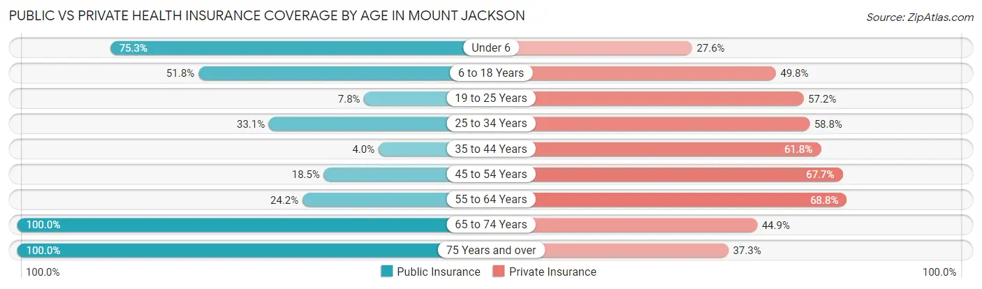 Public vs Private Health Insurance Coverage by Age in Mount Jackson
