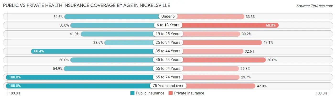 Public vs Private Health Insurance Coverage by Age in Nickelsville
