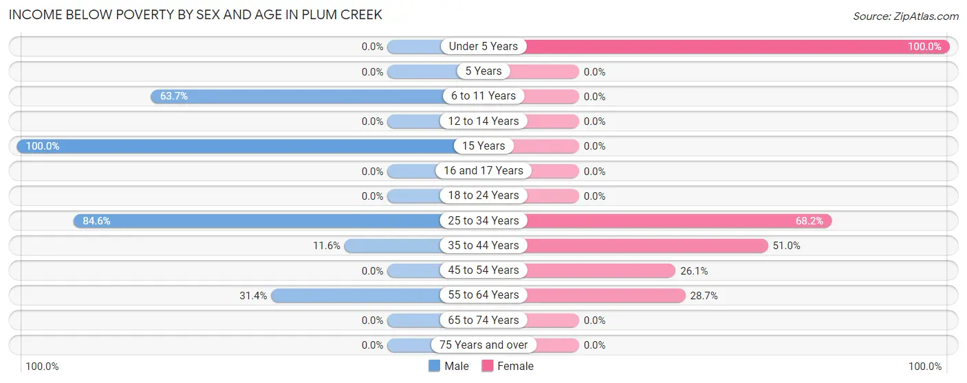 Income Below Poverty by Sex and Age in Plum Creek