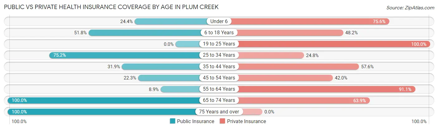 Public vs Private Health Insurance Coverage by Age in Plum Creek