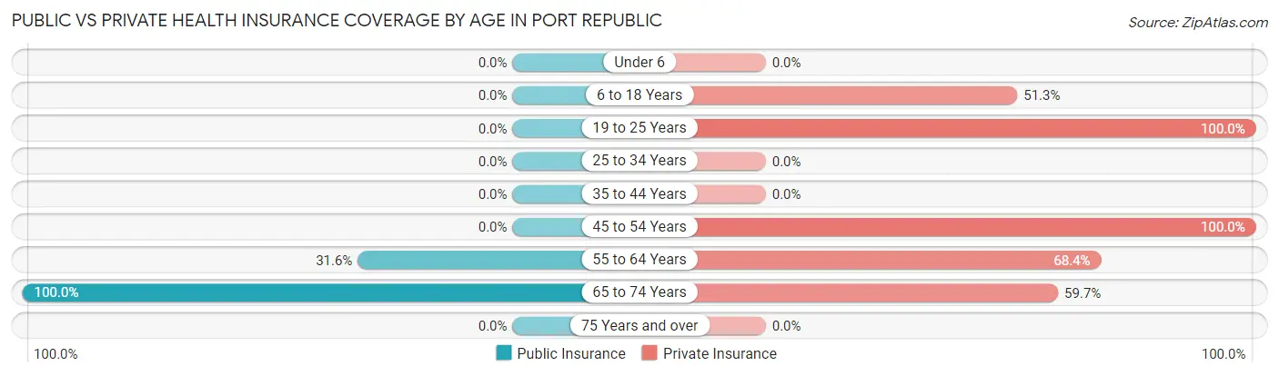 Public vs Private Health Insurance Coverage by Age in Port Republic