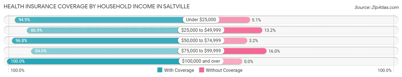 Health Insurance Coverage by Household Income in Saltville