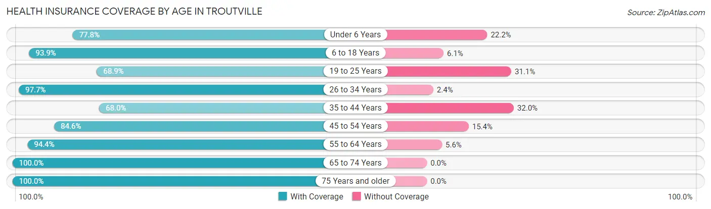 Health Insurance Coverage by Age in Troutville