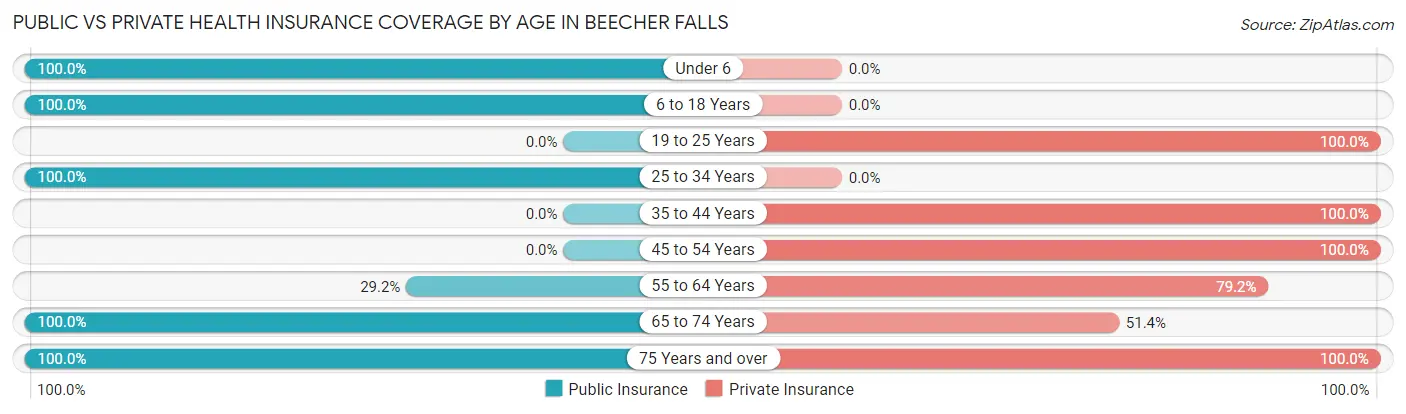 Public vs Private Health Insurance Coverage by Age in Beecher Falls