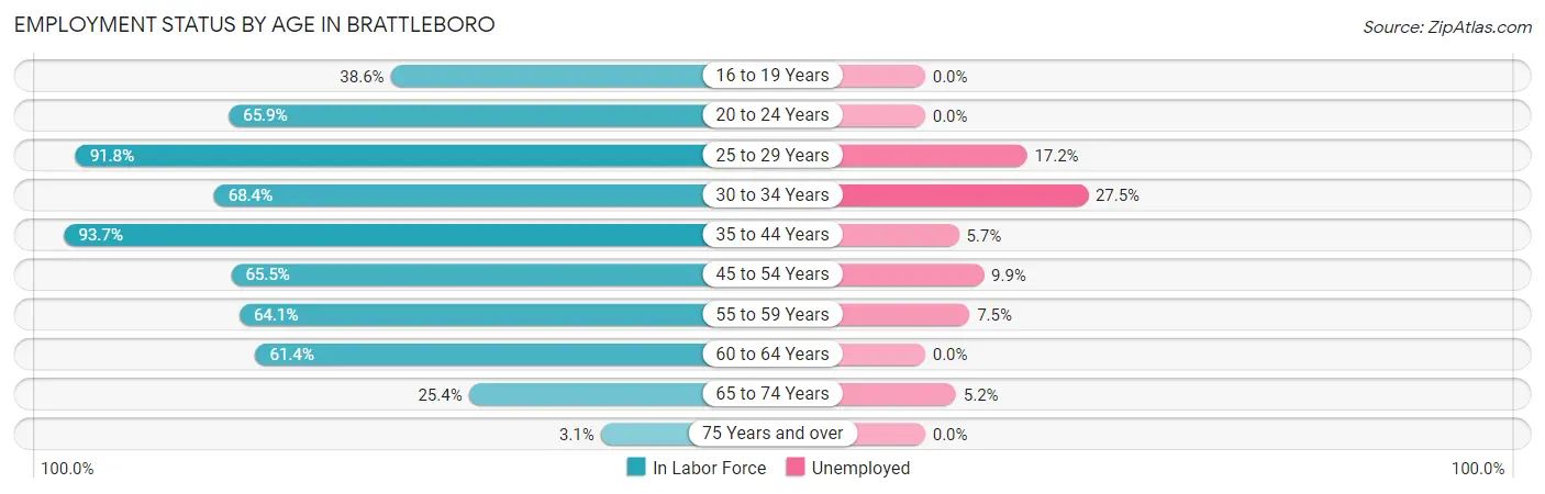 Employment Status by Age in Brattleboro