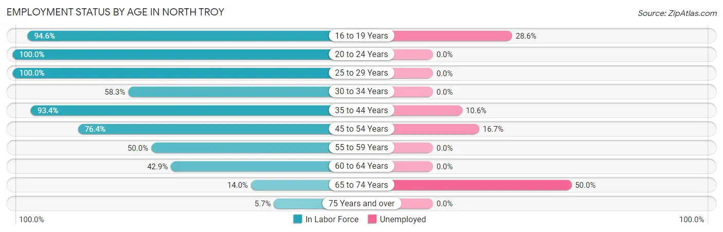 Employment Status by Age in North Troy