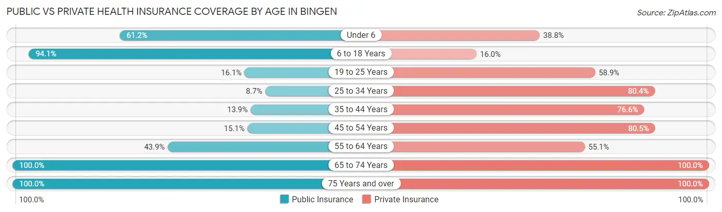 Public vs Private Health Insurance Coverage by Age in Bingen