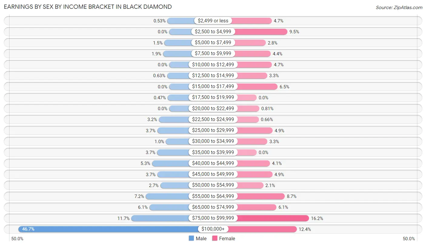 Earnings by Sex by Income Bracket in Black Diamond