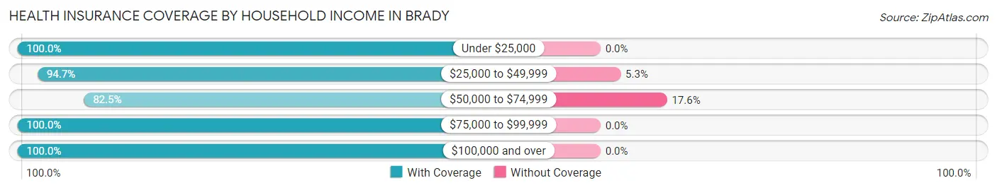 Health Insurance Coverage by Household Income in Brady