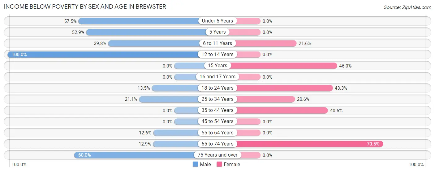 Income Below Poverty by Sex and Age in Brewster