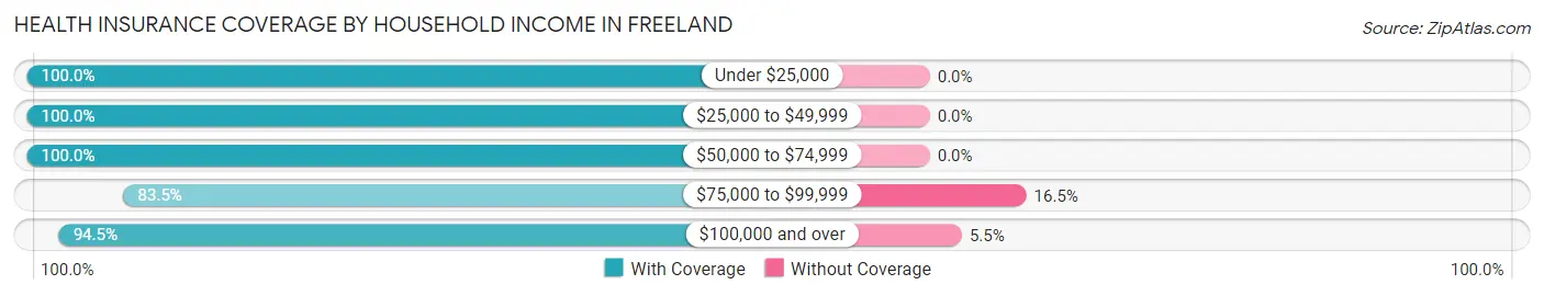 Health Insurance Coverage by Household Income in Freeland