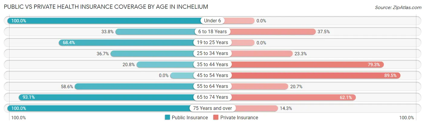 Public vs Private Health Insurance Coverage by Age in Inchelium
