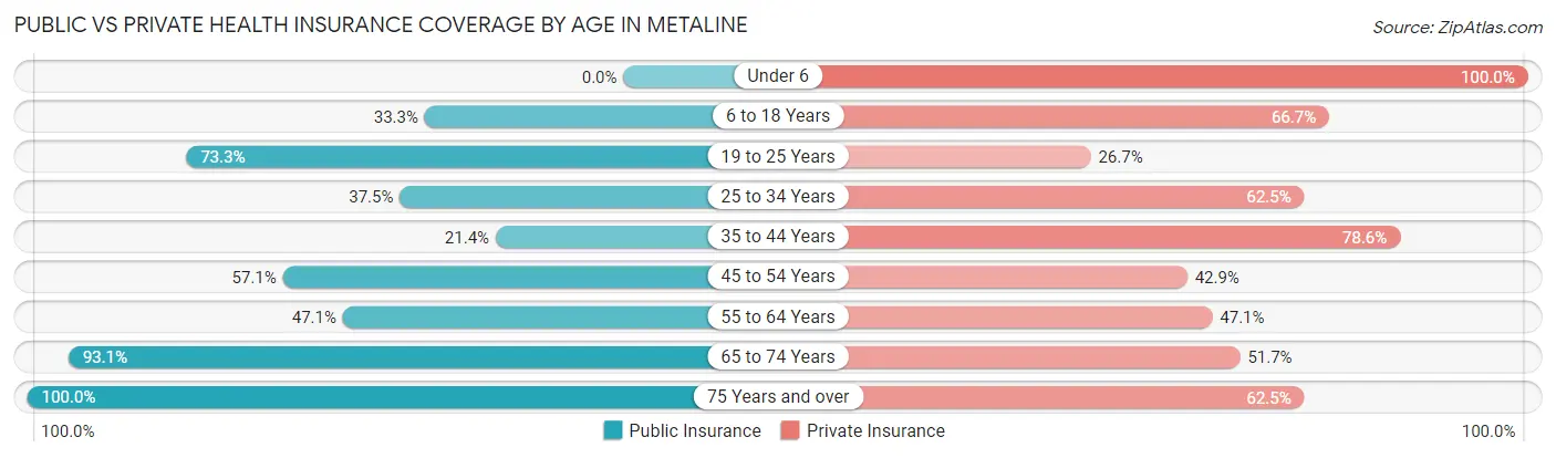 Public vs Private Health Insurance Coverage by Age in Metaline