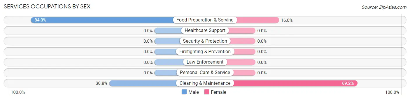 Services Occupations by Sex in South Wenatchee