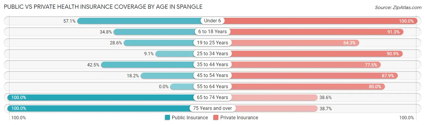 Public vs Private Health Insurance Coverage by Age in Spangle