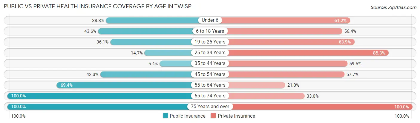 Public vs Private Health Insurance Coverage by Age in Twisp