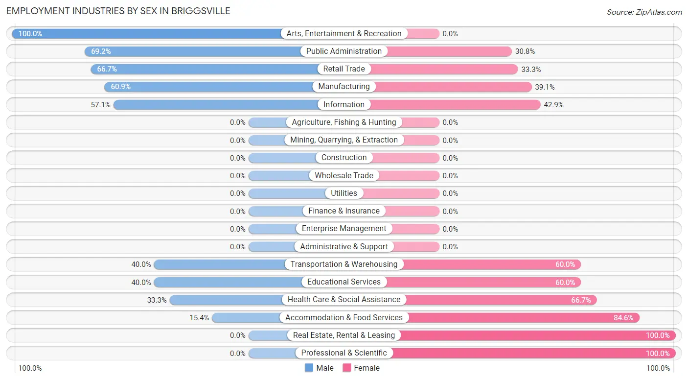 Employment Industries by Sex in Briggsville