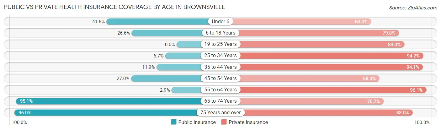 Public vs Private Health Insurance Coverage by Age in Brownsville