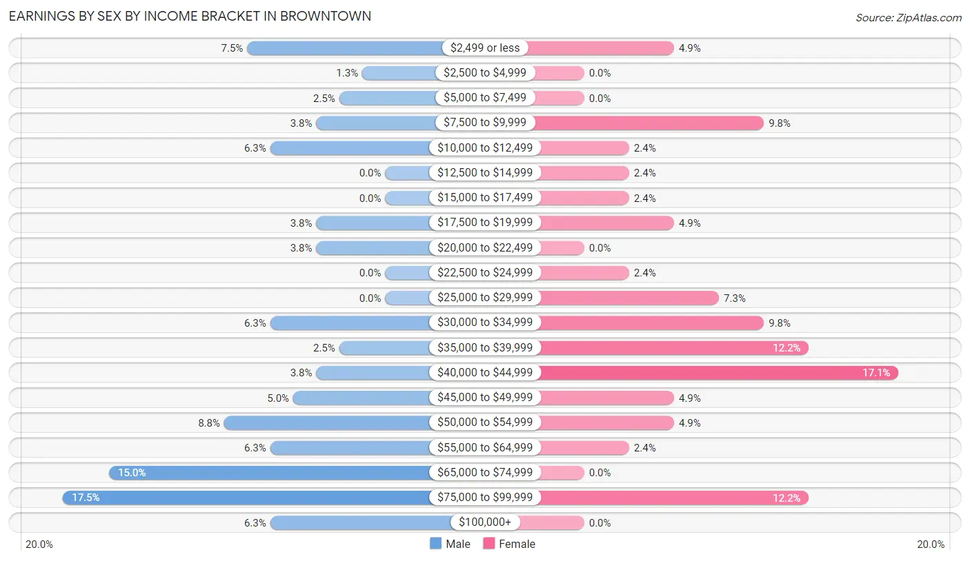 Earnings by Sex by Income Bracket in Browntown