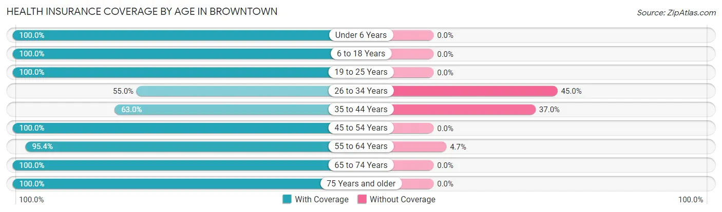 Health Insurance Coverage by Age in Browntown