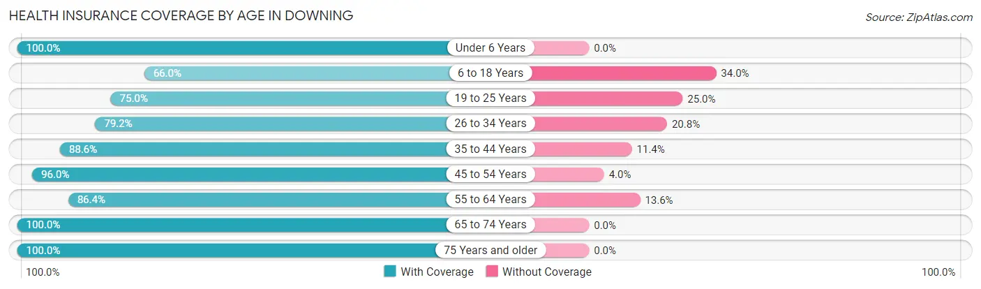 Health Insurance Coverage by Age in Downing
