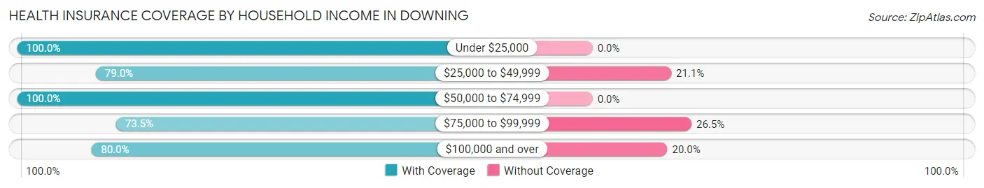 Health Insurance Coverage by Household Income in Downing