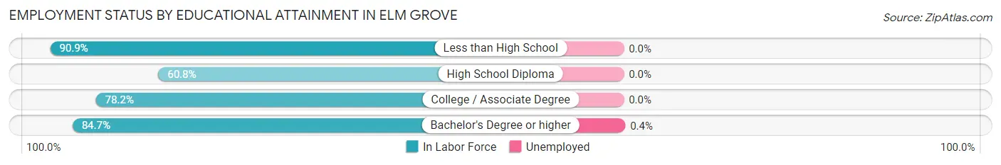 Employment Status by Educational Attainment in Elm Grove