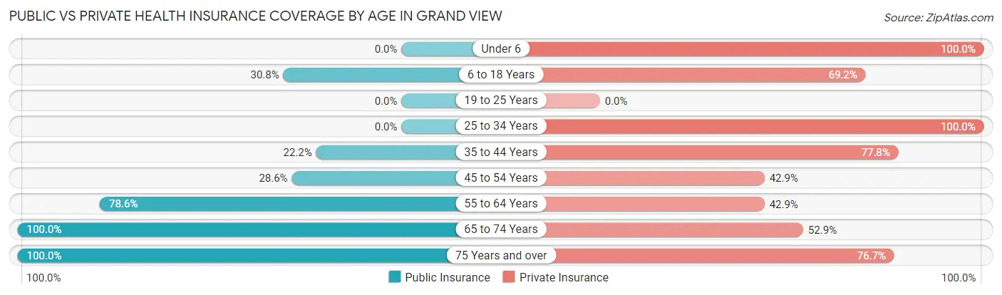 Public vs Private Health Insurance Coverage by Age in Grand View